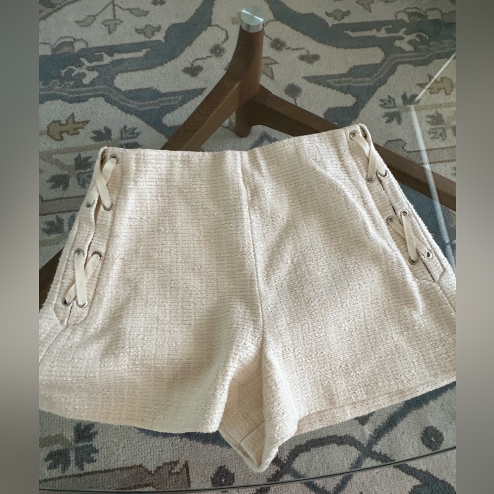 Maje Cream Women's Shorts with Lace-Up Detail